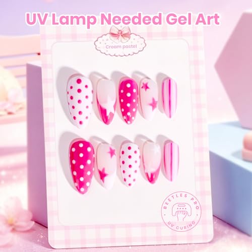 Image of Beetles Pink Gel Polish Set - Romance in Air Collection, 15ml Full Size Bright Hot Pink Gel Polish Kit Natural French Nude Soak Off Gel Nail Kit for Beginners, Salon Quality, Long Lasting