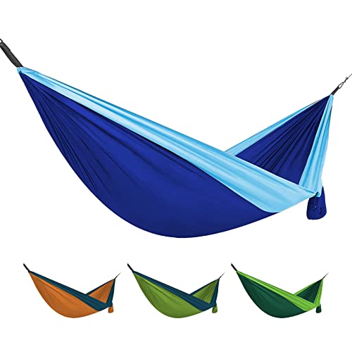 Coastrail Outdoor Deluxe Portable Hammock Compact 1-Person 108"*54" Hammock Multi-Purpose Indoor/Outdoor- Hammock Kit With Tree Straps And Carabiners, Blue #TOP19