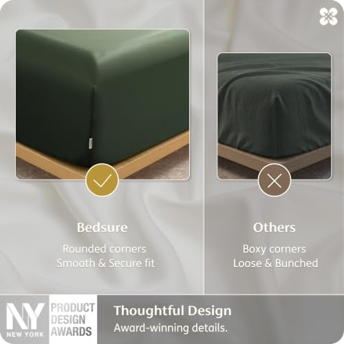 Image of Bedsure PureWoven 100% Viscose Derived from Bamboo, Queen Sheets, 3PCS | Organically Grown, 18 inch Deep Pocket, Cooling Fitted Sheet Set for Hot Sleepers, Luxury Silky Soft, No Flat Sheet, Olive Green