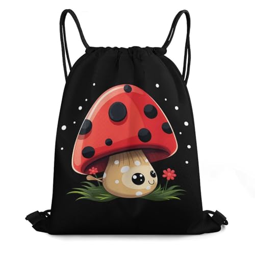 Cute Mushroom Drawstring Backpack Durable Sport Gym Bags Daypack for Men Women 35 * 42cm