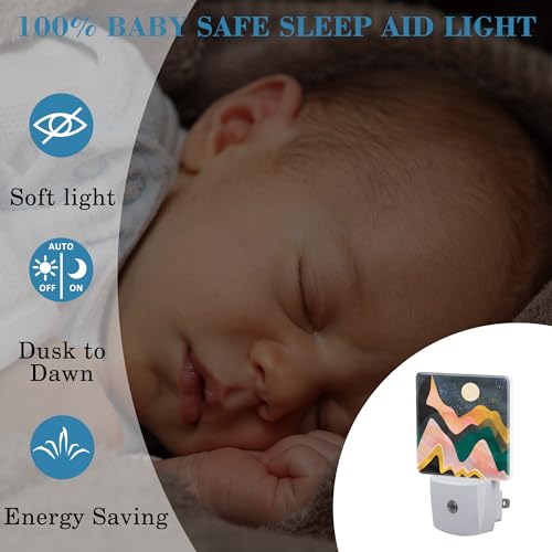 Image of Plug in Night Lights Abstract Mountains Night Sky and Moon Nightlight Plug Into Wall Dusk to Dawn Sensor LED Night Light for Kid Girls Boys Room Decor,Hallway,Kitchen,Bathroom,Nursery,Stairs