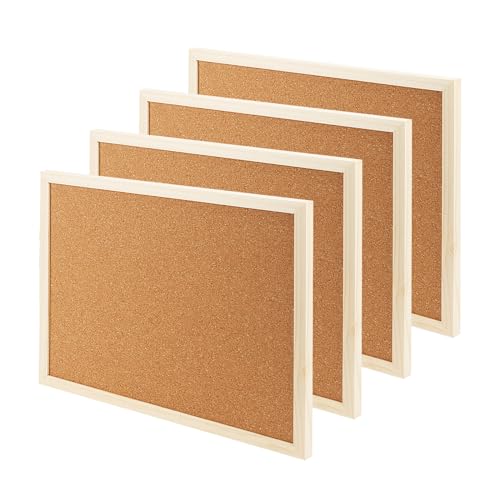 JOIKIT Lot de 4 grands tableaux en liège de 30 x 40 cm, tableau d'affichage naturel avec épingles en peluche, tableau d'affichage mémo avec cadre en bois, panneau liege pour le bureau, la maison