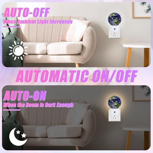 Image of Earth Night Light Blue Planet Night Lights LED Lamp Round Plug into Wall Nightlight with Dusk to Dawn Sensor Home Hallway Stairway Kitchen Decor
