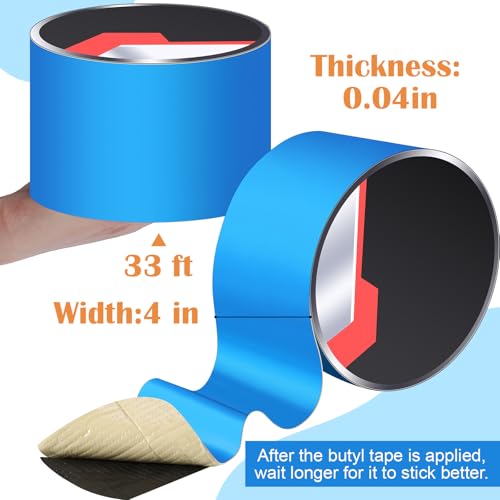 Image of Pangda 2 Pcs 4 w x 33'l Butyl Sealant Tape Waterproof Butyl Tape 1mm Repair Tape for Rv Repair Boat Sealing Sunroom Rubber Roof Patching, Blue