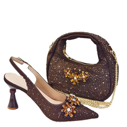 Escarpins et sac à bout pointu pour femme talon tendance marron taille 43