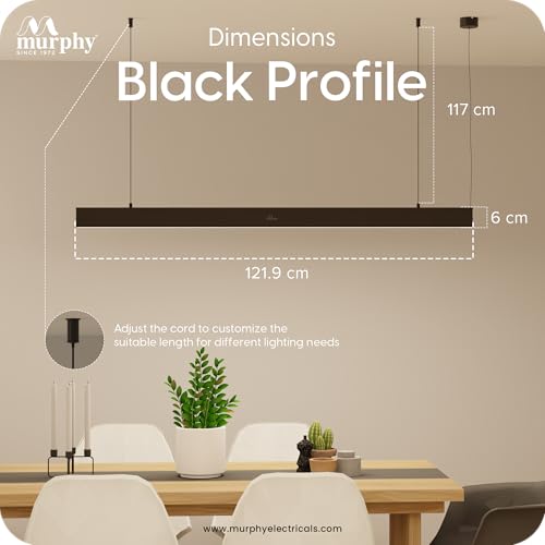 Image of Murphy Black 4ft LED Hanging Profile Pendant Light, 45W Warm White, 2-Year Warranty, Aluminium Body, Adjustable Wire - Linear Ceiling Light for Office, Home & Commercial - Pack of 1