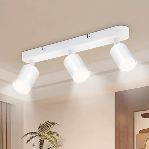 Seruno X Barra de Luz de Techo 3 Focos, Foco Ajustable GU10 Metal Blanco, Lámpara de Techo Moderna Industrial para Cocina Dormitorio Salón Pasillo Comedor (Bombillas No Incluidas)