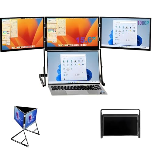 Image of Portable Laptop Screen Extender Monitor, 15.6 inch Triple Laptop Screen Extender, HDMI /Type-C Attach Play Multiple Screens Extended with 360 Rotation Compatible with Windows Mac Travel Work