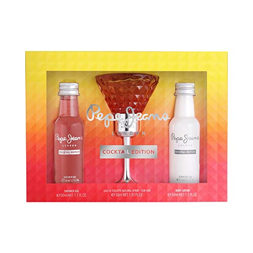 Pepe Jeans Edición de cóctel para Her Parfüm Frauen Geschenkset Damen aus 3 Teilen Eau de Toilette Damen 30 ml, Sprperlotion 50ml und Gel de ducha 50 ml Set Blumiger, Fruchtiger und Tropischer Duft