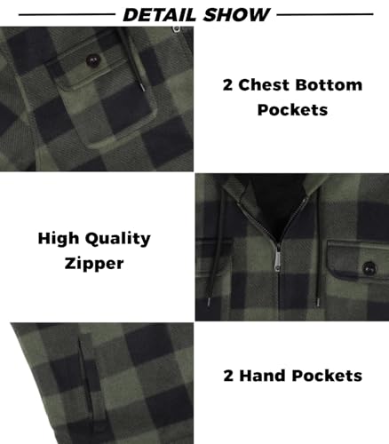 Image of LeeHanTon Mens Flannel Jackets Sherpa Lined Fleece Zip Up Winter Warm Workout Plaid Sweatshirt with Hood