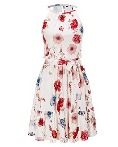 Image of Newshows Women's Halter Neck Belted Summer Casual Beach Sundress | Lightweight, Breathable, Summer Casual Beach Sundress 2026, Holiday, A-Line, Dating, Daily Wear