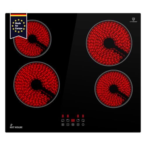 KKT KOLBE Kochfeld Kochplatte Autark Glaskeramik Heizspiralen 60 cm | 6 kW | 4 Zonen | 9 Stufen | Rahmenlos | Touch | Abschalt-Timer | Kindersicherung | CH5900RL