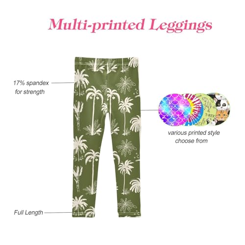 CaTaKu Girls Leggings Palm Tree Tropical Green Leggings for Girls Kids Athletic Workout Yoga Pants Size 4-10T4