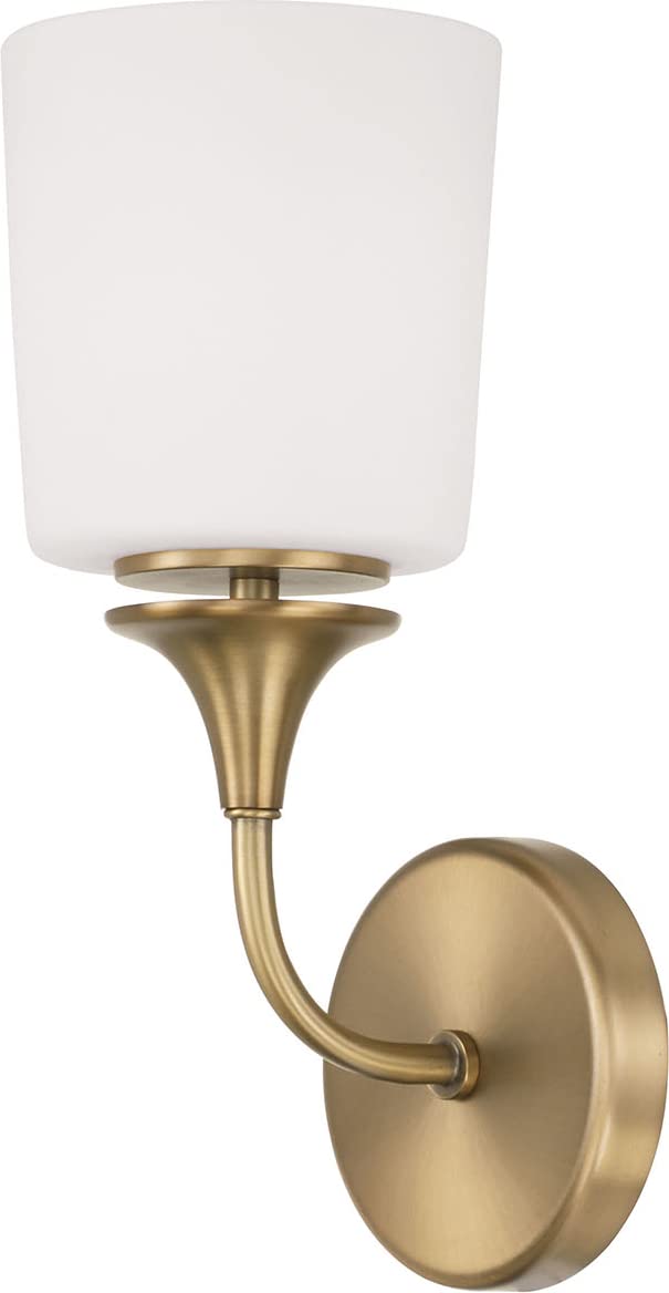 HomePlace Lighting 648911AD-541 Presley Transitional Rustic Soft White Glass Cone Wall Sconce, 1-Light 100 Watt, 14" H x 6" W, Brass