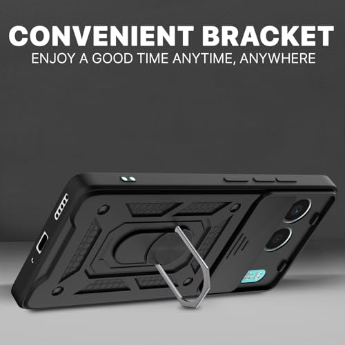 Image of Pikkme D10 Tough Armor Bumper Case | 360 Protection Case | Sliding Camera Shield Cover & Ring Holder Stand Back Cover for OnePlus Nord 4 5G (Black)
