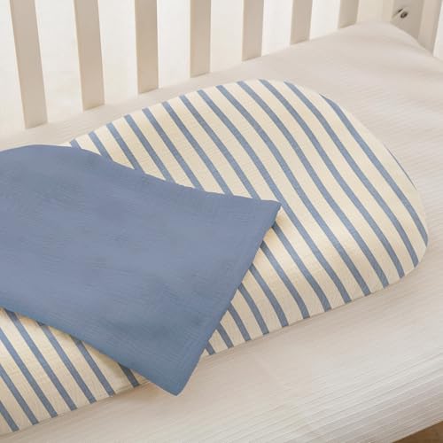 Image of guruixu Muslin Baby Lounger Cover 2 Pack, 100% Cotton Soft & Breathable Infant Replacement Slipcover, Compatible with Snuggle Me Newborn Lounger (Tradewinds,Blue Stripe)