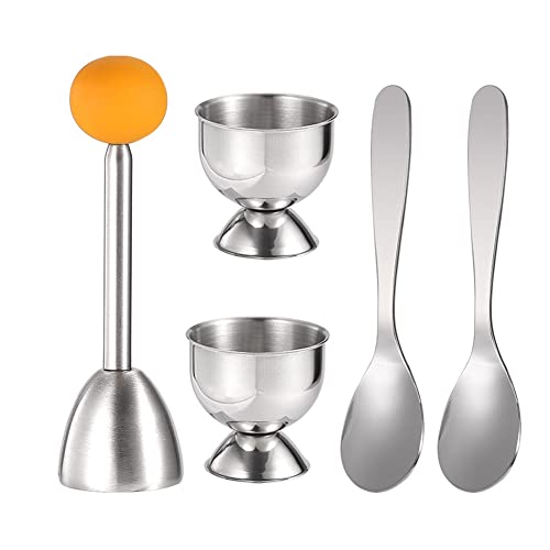 Diheohg Egg Cracker Topper Set Soft Hartgekochte Eier Trennwerkzeug 2 Eierbecher 2 MetalllöFfel & 1 Weichgekochter Eierschneider oder ÖFfner