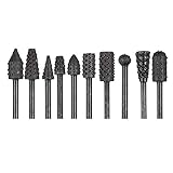 Eyech 10pc 1/8''(3mm) Shank Carbon Steel Rotary Burr Rasp Set Wood Carving File Rasp Drill Bits for DIY Woodworking Wood Carving Polishing Grinding Engraving