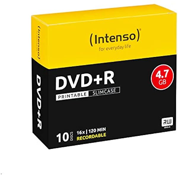 Intenso DVD+R Rohlinge, Printable, 4,7 GB, 16x Speed, 10-częściowy Slim Case