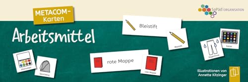METACOM-Karten: Arbeitsmittel: Tafelkarten mit METACOM-Symbolen: Bleistift, Sportzeug, Klettmappe und Co. (SoPäd Organisation)