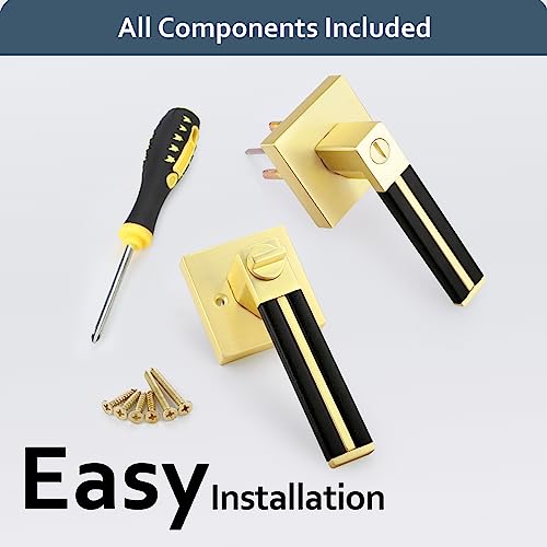 EHOMEWARE 2 Pack Gold Door Handles, Brass Interior Door Levers with Black Leather Handle, Privacy Door Handles Locksets for Bedroom Bathroom, Reversible Door Handles for Right or Left Handed Doors - Image 9