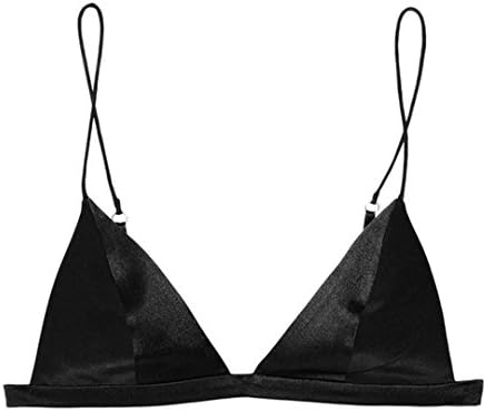 Women's Silk Satin Triangle Wire Free Bra, Sexy Bralette Top, Breathable Non-Underwire Bra (Small, Black)