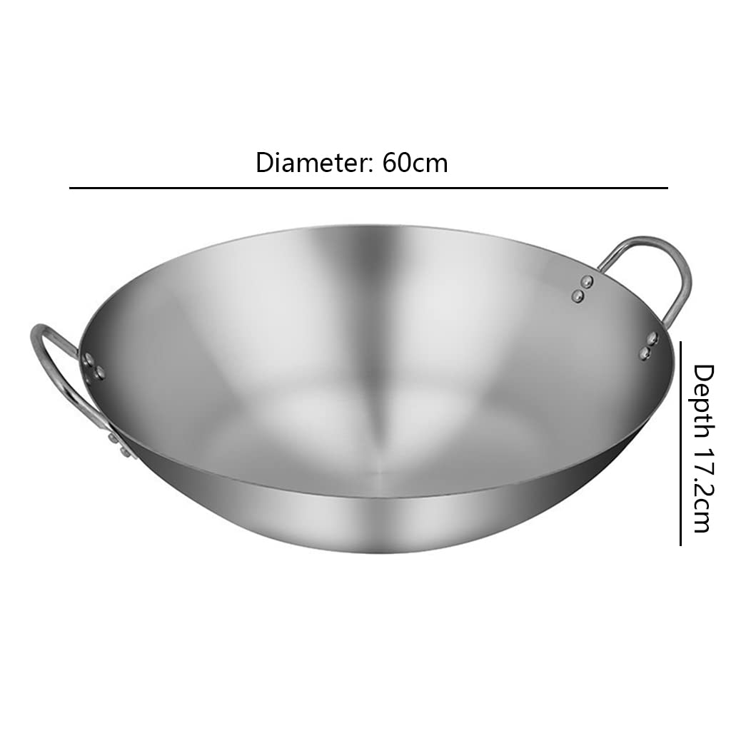 201 Nichtmagnetischer Edelstahl-Doppelohrwok, 32 cm-70 cm dick, unbeschichtet, antihaftbeschichtet, für den gewerblichen Einsatz auf Gaskochfeldern
