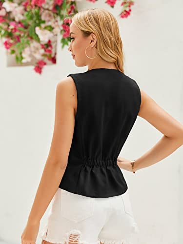 GAMISOTE Women Buttons Vest Crop Vintage Sleeveless V Neck Elastic Chiffon Waistcoat2