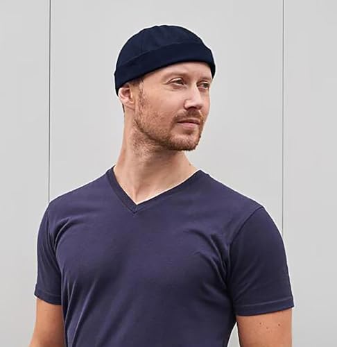 Image of 2 Pcs Mens Brimless Docker Cap Set - Retro Worker Sailor Skull Cap Beanie with Rolled Cuff