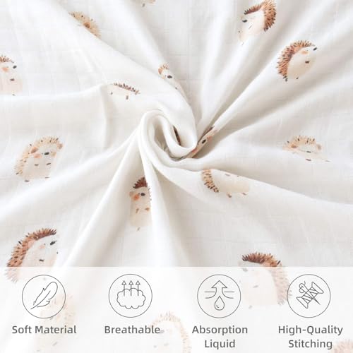 Image of LifeTree Baby Swaddle Blankets, Boys Girls Muslin Swaddling Wrap Receiving Blanket for Newborn, 70% Viscose from Bamboo and 30% Cotton, Large 47 inch x 47 inch, Hedgehog and Checkered