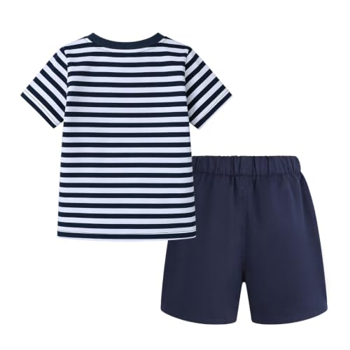 Image of HILEELANG Toddler Boy Summer Outfit Set 2 Piece Short Sleeve T Shirt and Short Soft Breathable Cotton Clothing Sets 2-7T
