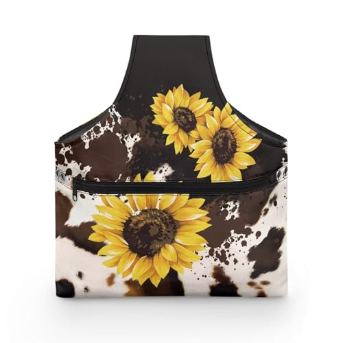 Image of KUIFORTI Sunflower Yarn Storage Bag Organizer Cow Print Crochet Tote Bag Portable Knitting Bags for Women Crochet Bags Large Size
