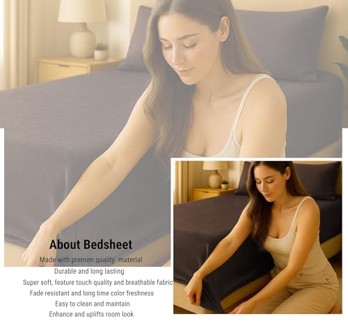 Image of VAS COLLECTIONS Luxury Warm Winter Elastic Fitted Bedsheet with 2 Pillow Covers - Ultra Soft Flannel Velvet Touch, Cozy & Wrinklefree lintfree Size - 78x72+10 Inches (Dark Brown)