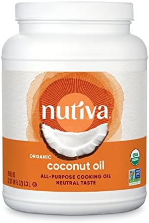 Nutiva Organic Steam-Refined Coconut Oil, 78 Fl Oz, USDA Organic, Non-GMO, Vegan, Keto, Paleo, Neutral Flavor and Aroma for Cooking & Natural Moisturizer for Skin and Hair