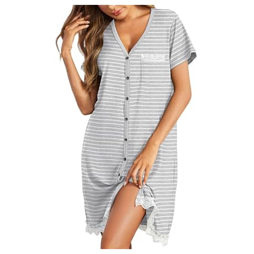 Ekouaer Sleepwear Women's Casual V Neck Nightshirt Short Sleeve Short Nightgown