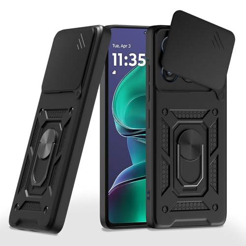 Image of Pikkme Back Cover for Motorola Moto Edge 60 Stylus 5G | 360 Protection Case | Sliding Camera Shield Cover & Ring Holder Stand D10 Tough Armor Bumper Case (Black)