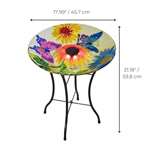 image for Teamson Home Handpainted Butterfly Fusion Glass Solar Birdbath Bowl Fe