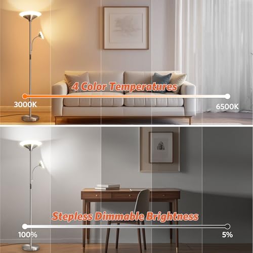 Lampadaire moderne avec télécommande et tactile à double source lumineuse