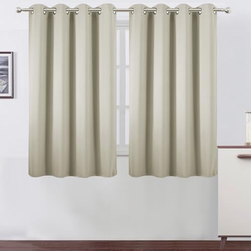 Image of LEMOMO Blackout Curtains 66 x 54 Inch Long Light Beige Curtains Set of 2 Panels Room Darkening Curtains for Bedroom and Living Room
