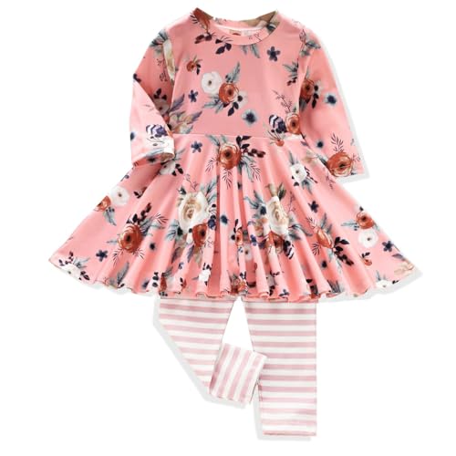Image of Toddler-Girls-Fall-Clothes-Set Little Girls Highlow Tunic Tops+Leggings Outfit Boutique Clothing