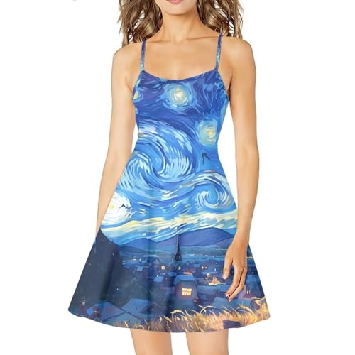 Image of Biyejit Women Casual Loose Dress Strap Long Summer Beach Swing Dress