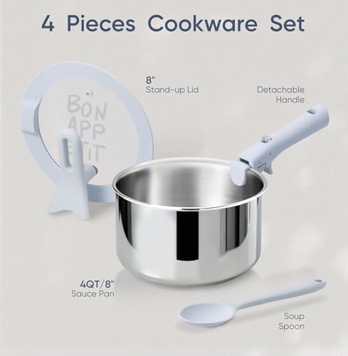 image for CAROTE 4QT Stainless Steel Sauce Pan with Stand-Up Lid, Nonstick Stain