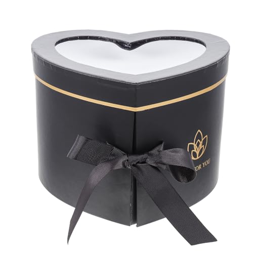Boîte présent cœur double couche noire emballage fleurs stabilisées
