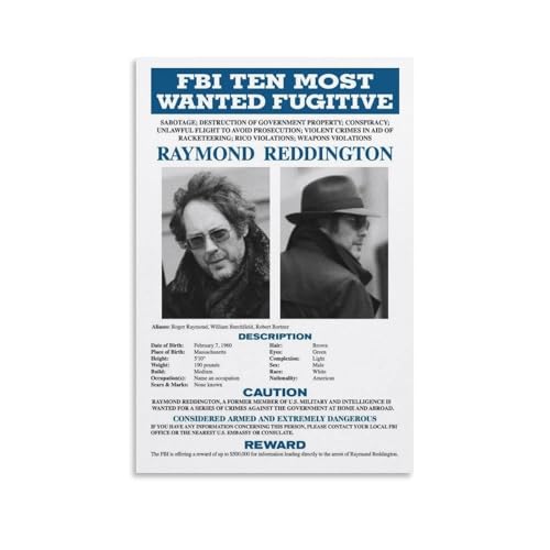 Raymond Reddington Wanted Poster Movie Poster Canvas Wall Art Poster For Room Aesthetic And Decor Poster For Bedroom Bathroom Living Room Office Kitchen Decor 20x30inch(50x75cm) Unframe-Poster