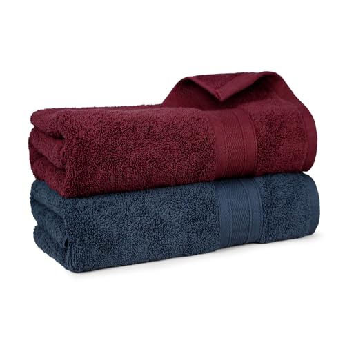 Image of MYTRIDENT Soft Comfort Air Rich 100% Cotton Towels for Bath, 500 GSM Large Size Bathroom Towels for Men /Women, 2PC Bath (69 cm x 137 cm), Wine red and Navy