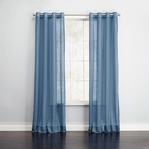 BrylaneHome BH Studio Sheer Voile Grommet Panel - 56\" W 84\" L, Smoke Blue