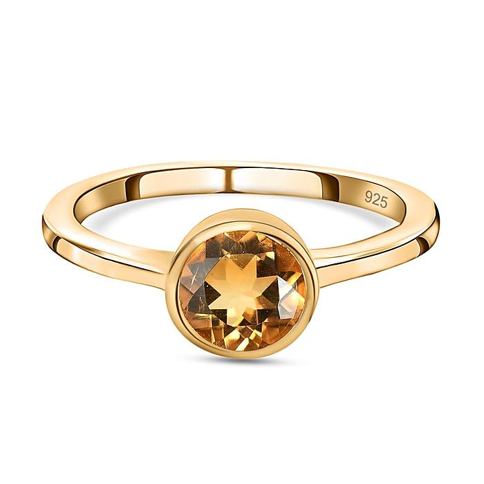 Image of 925 Sterling Silver 18K Gold Plated Birthstone 2 Ct Solitaire Natural Gemstone Ring for Women | Fine Jewelry Gift for Wife, Girlfriend, Sister, Birthday, Anniversary, Rakhi, Rakshabandhan, Valentine's