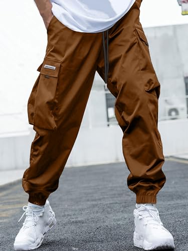 Image of JEMLDL Mens Cargo Joggers Pants Elastic Waist Drawstring with Flap Pockets Techwear Pants for Men