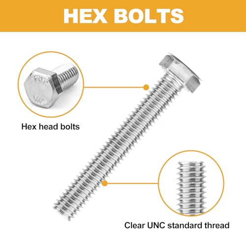 Image of VIGRUE 405PCS Hex Bolts Assortment Kit 1 /4-20 5 /16-18 3 /8-16 Heavy Duty Bolts Screws Nuts Flat Spring Washers Assorted, Includ 3 inch Long Bolts, 14 SAE Sizes Length 3 /4 inch to 3 inch, 304 Stainless Steel