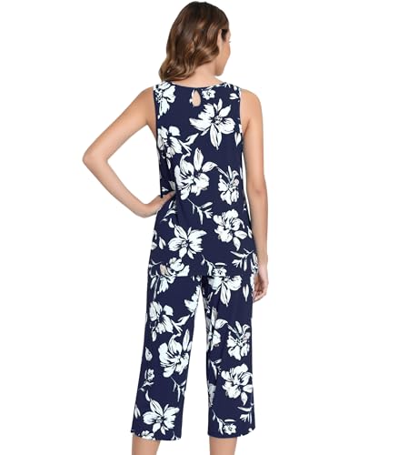Image of NACHILA Pajamas for Women-Viscose Made from Bamboo, Sleeveless Pjs Tank Top Capri Pants Pajama Sets Cooling Sleepwear